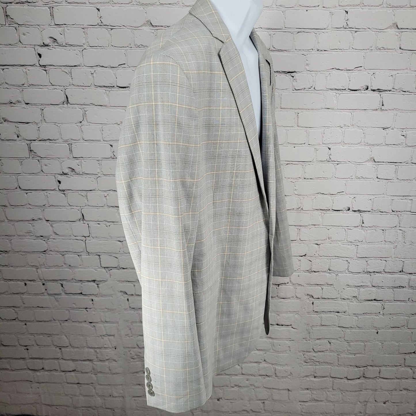 NWT J. Ferrar Gray Tan Plaid Classic Fit 1 Button Blazer Sport Coat Size 46R