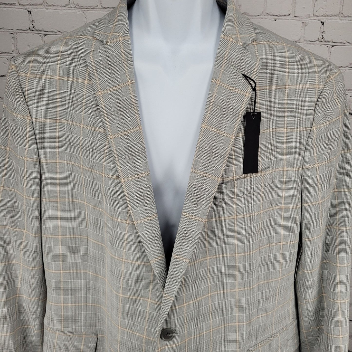NWT J. Ferrar Gray Tan Plaid Classic Fit 1 Button Blazer Sport Coat Size 46R