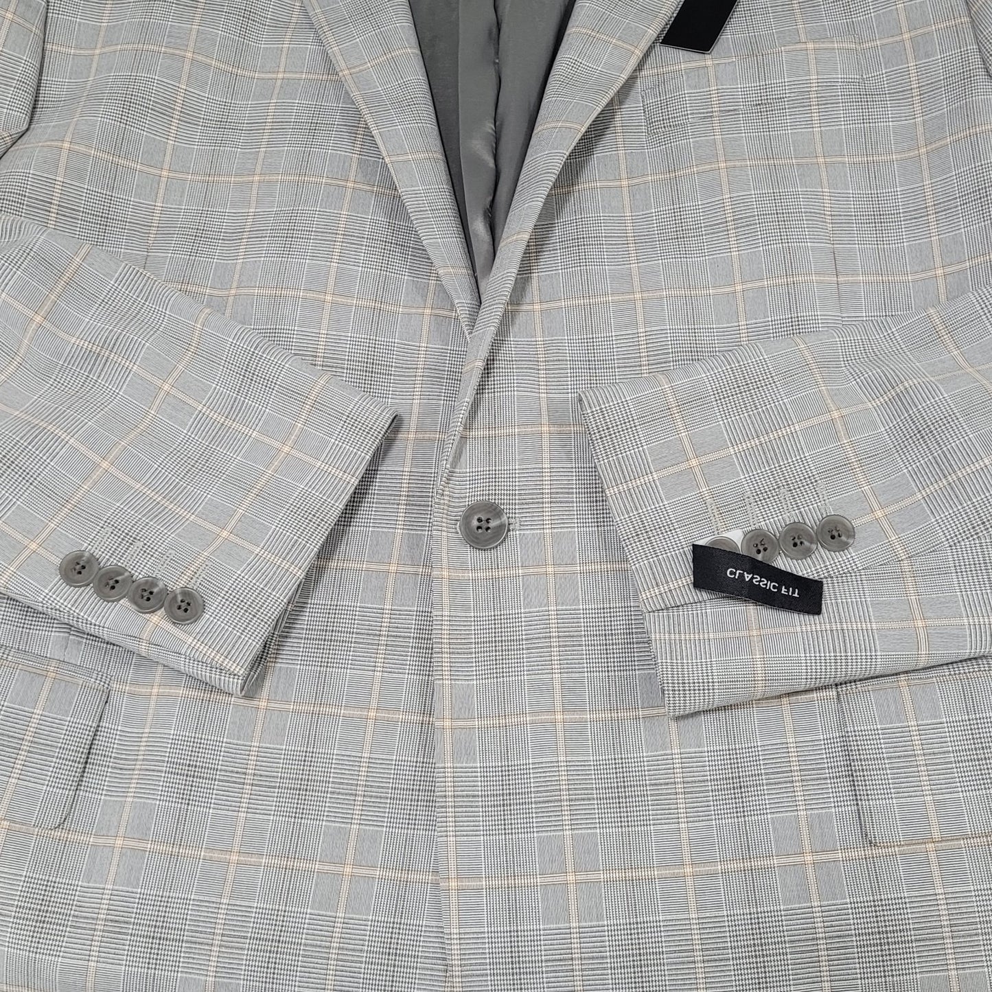 NWT J. Ferrar Gray Tan Plaid Classic Fit 1 Button Blazer Sport Coat Size 46R