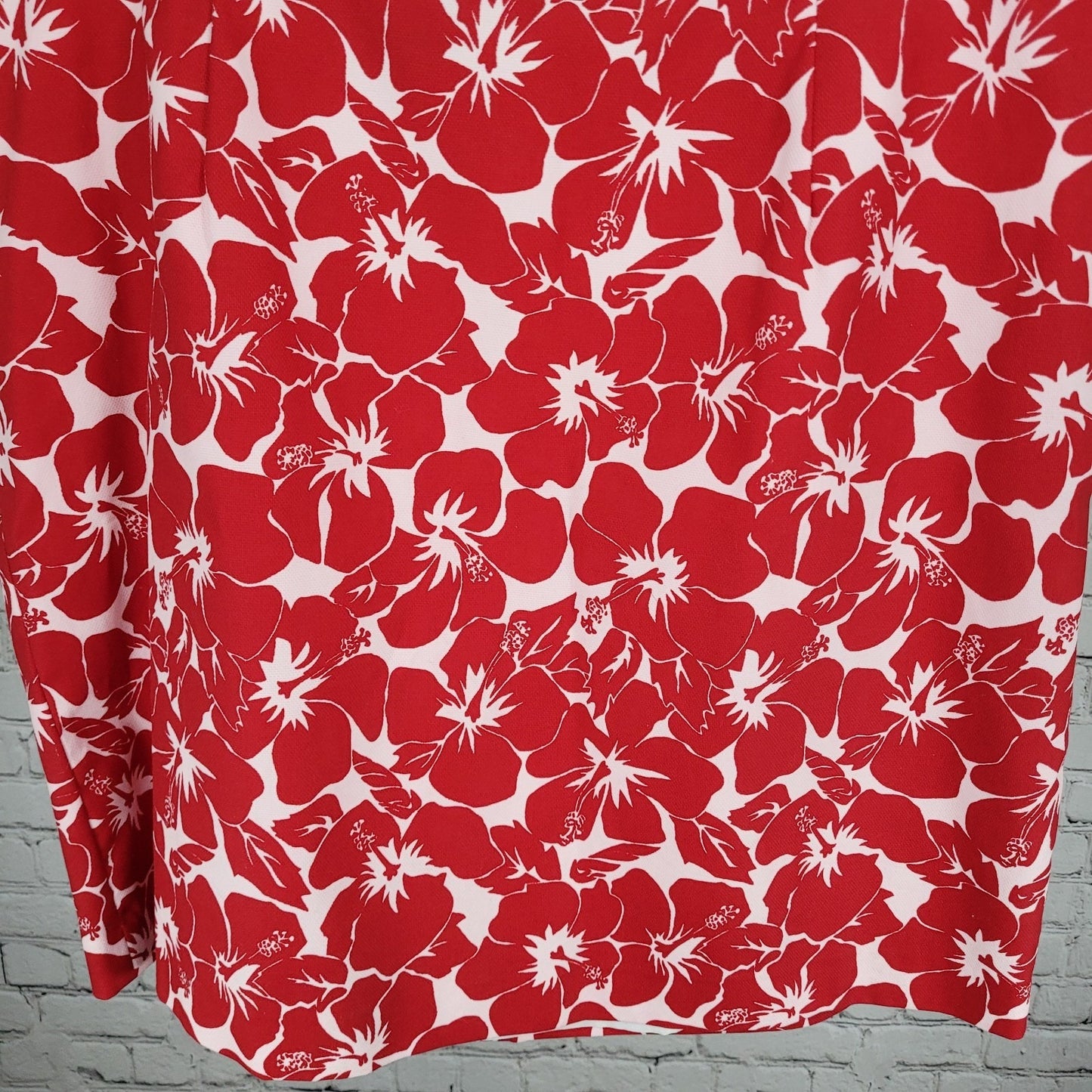 Talbots Red Tropical Floral Cotton Stretch Straight Skirt Size 18WP (36x22)