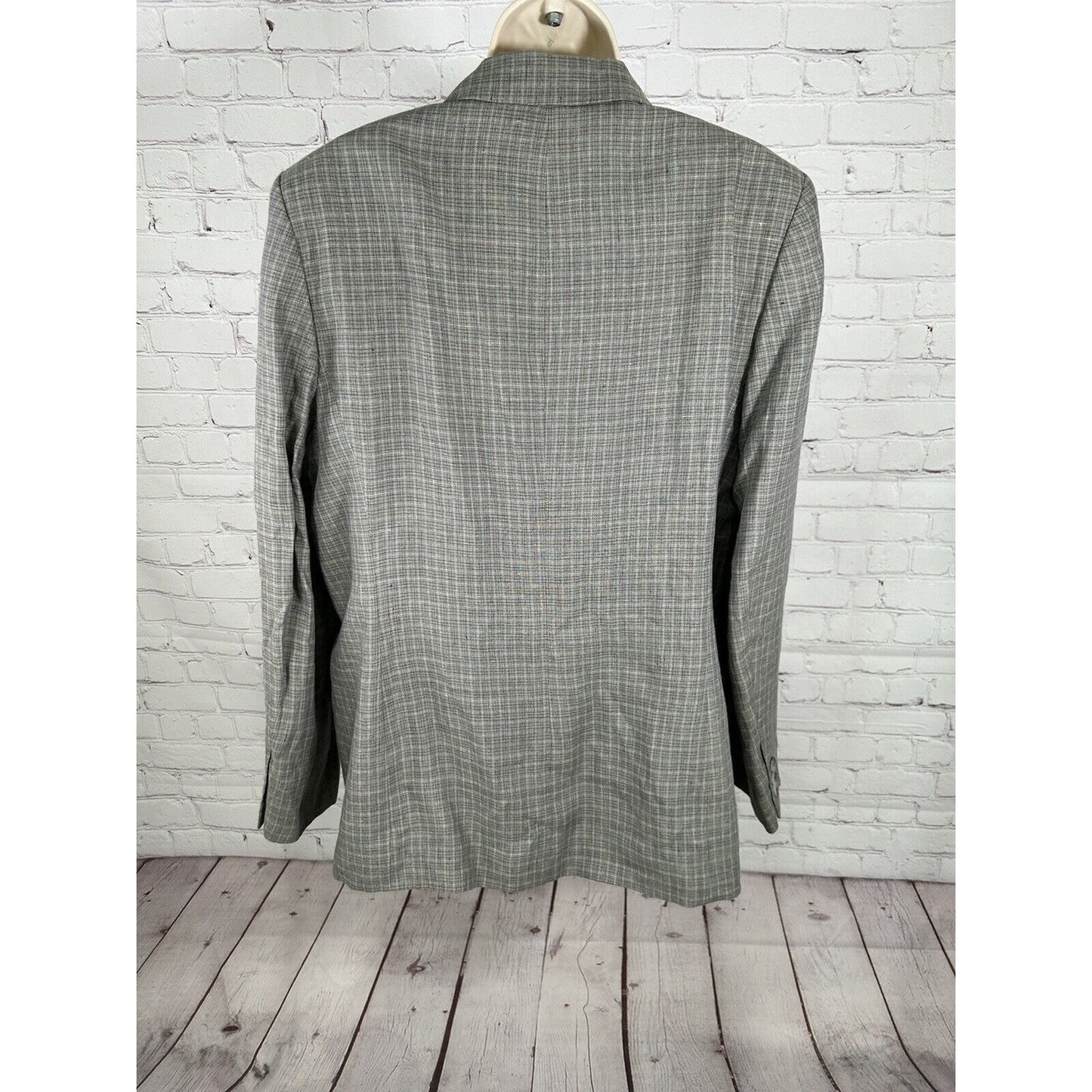 Brooks Brothers Gray Plaid 100% Linen Three Button Blazer Jacket Women’s Size 16