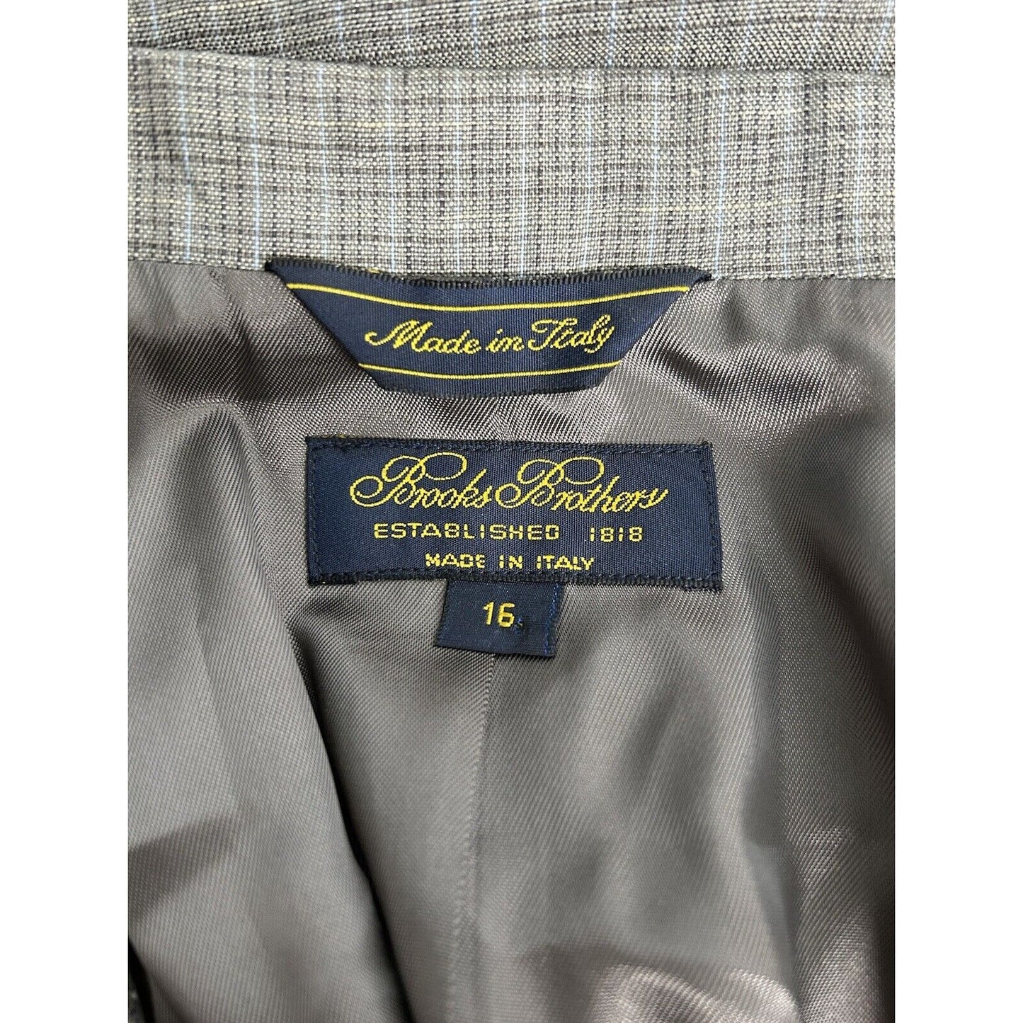 Brooks Brothers Gray Plaid 100% Linen Three Button Blazer Jacket Women’s Size 16
