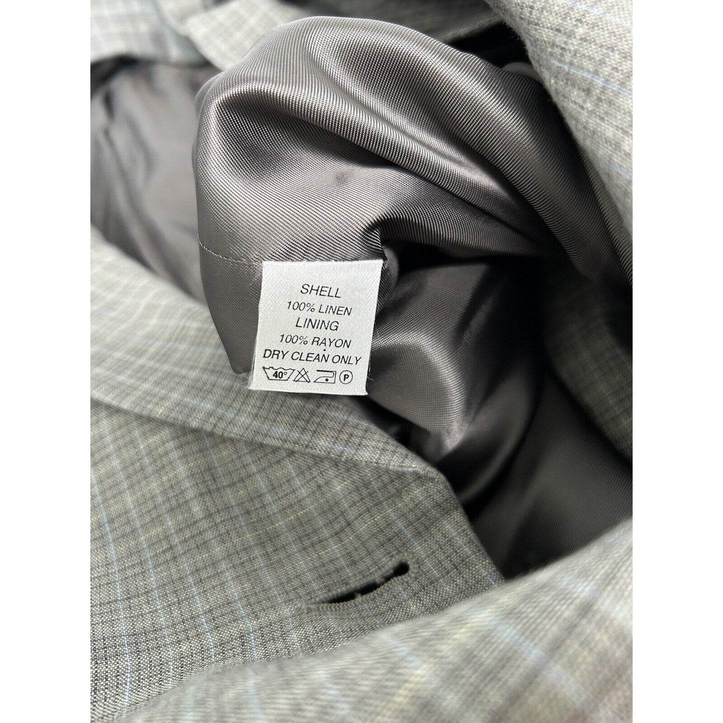 Brooks Brothers Gray Plaid 100% Linen Three Button Blazer Jacket Women’s Size 16