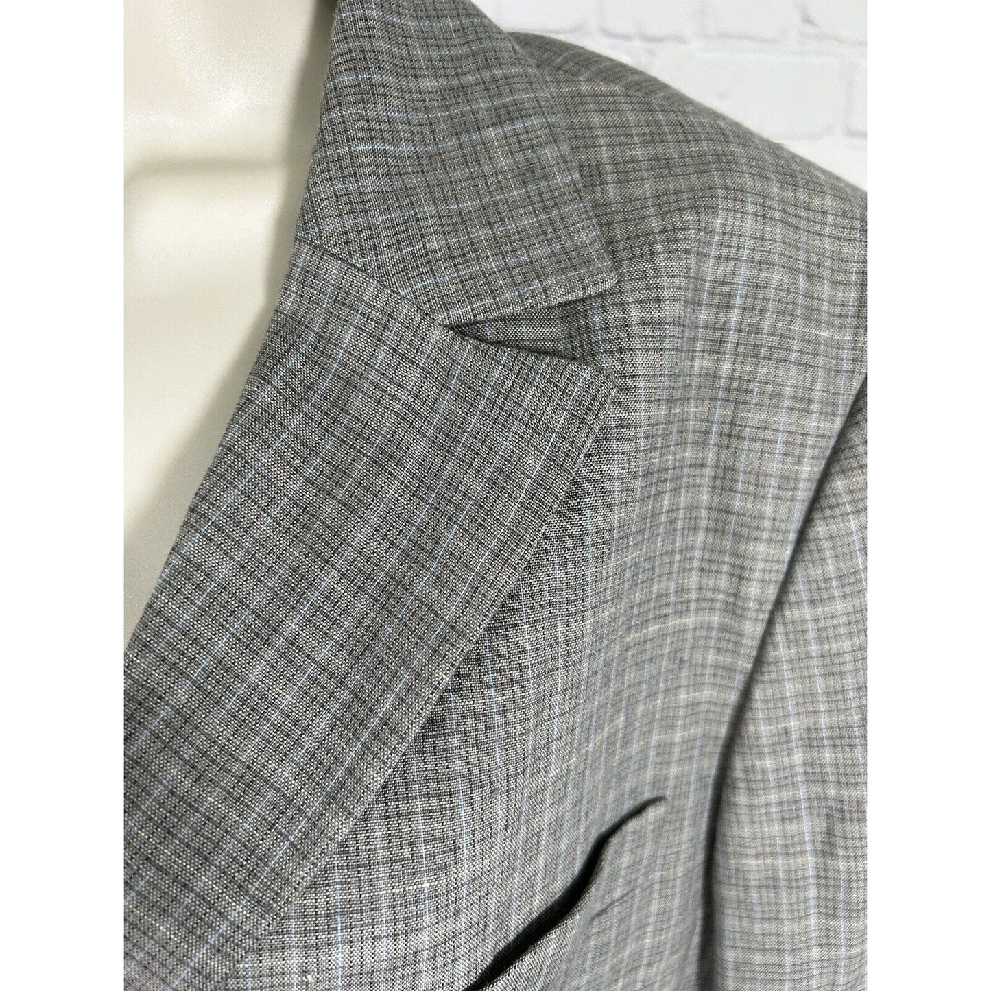 Brooks Brothers Gray Plaid 100% Linen Three Button Blazer Jacket Women’s Size 16