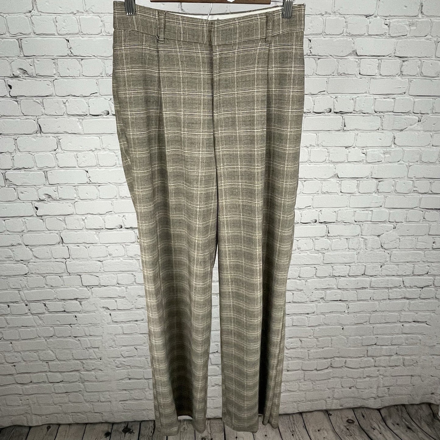 Zara Brown Plaid High Rise Pleated Straight Wide Leg Pants Size Small S (27x32)
