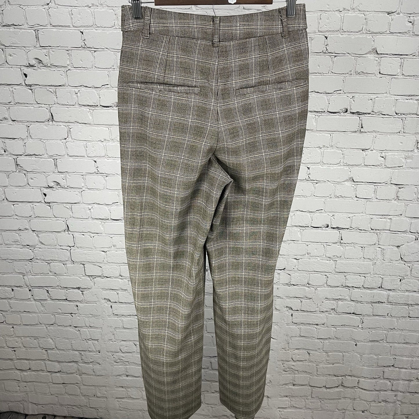 Zara Brown Plaid High Rise Pleated Straight Wide Leg Pants Size Small S (27x32)