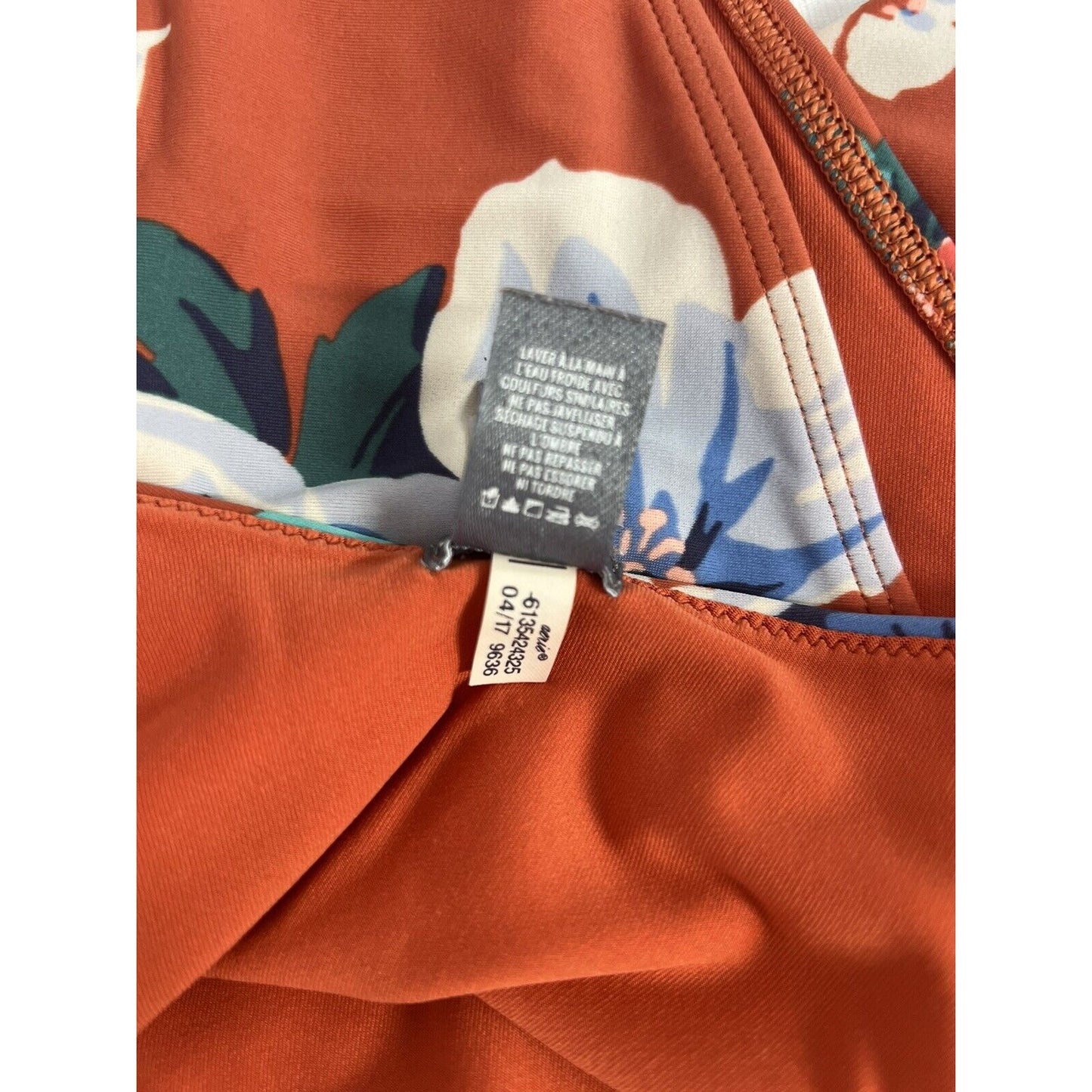 Aerie Orange Floral Print High Waisted Side Cut Outs One Piece Swimsuit Medium