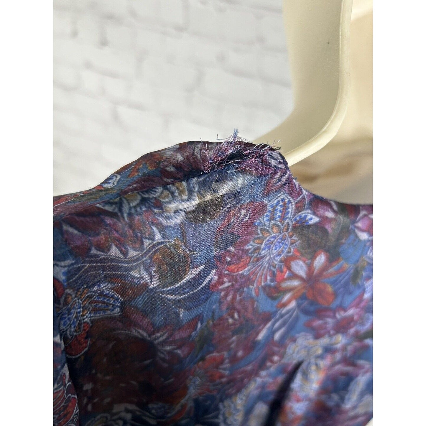 Zara Woman Blue Floral Semi Sheer Long Sleeve Lined V Neck Dress Medium *sm hole