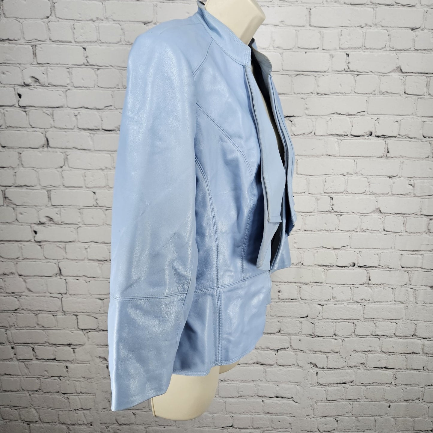 White House Black Market Blue Genuine Leather 3/4 Zip Sleeve Jacket Medium M