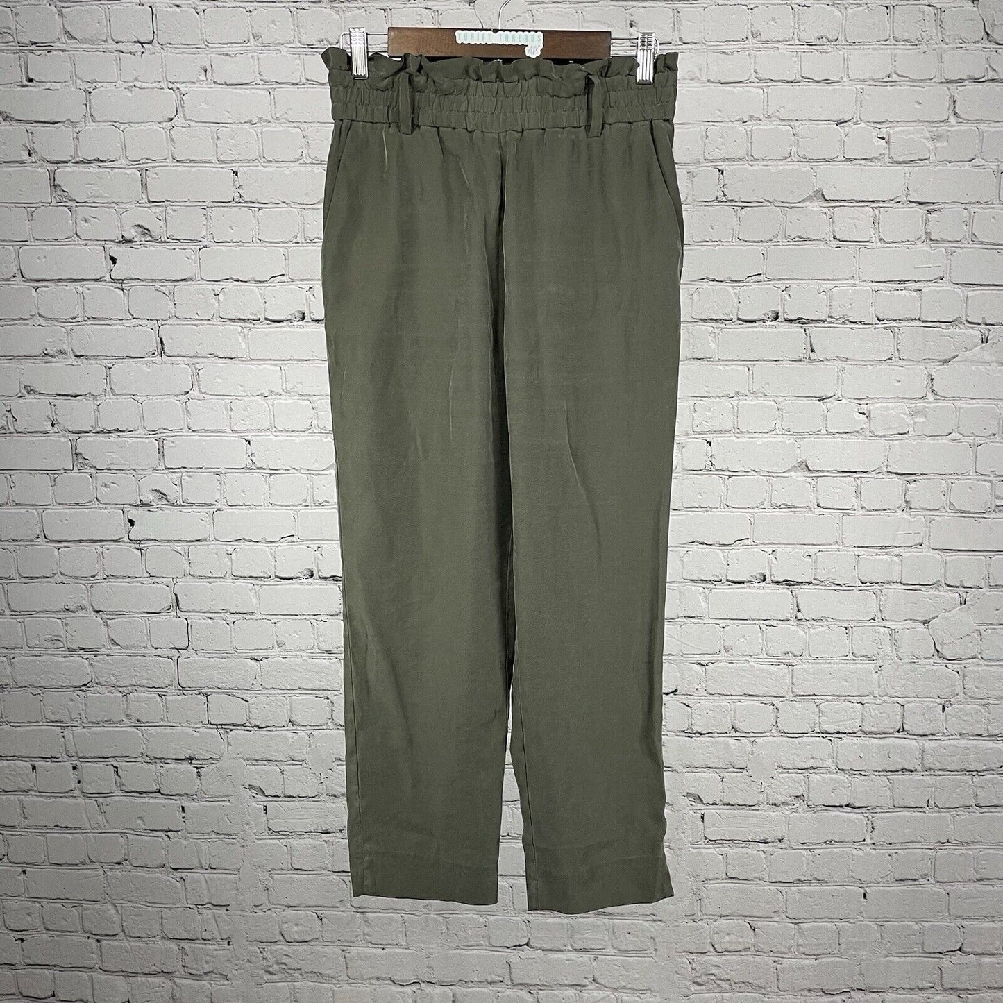 Zara Green Lightweight Elastic Waist High Rise Tapered Pants Size US Small S