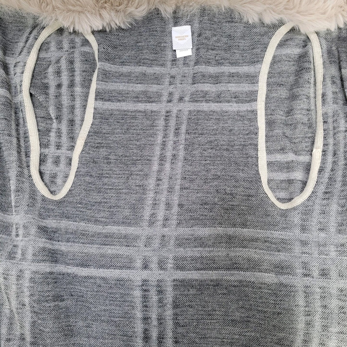Northern Angel Beige Check Faux Fur Trim Cape Blanket Cardigan Size Large L/XL
