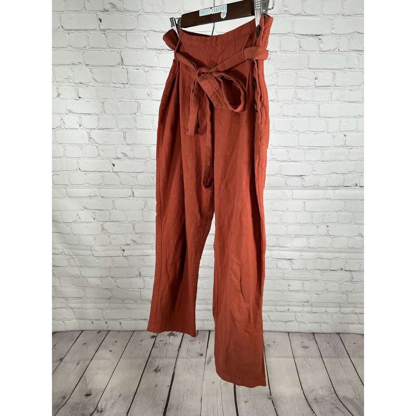 CAGE Orange Pleated Button Up Side Belted High Rise Women’s Pants (30 x 25.5)