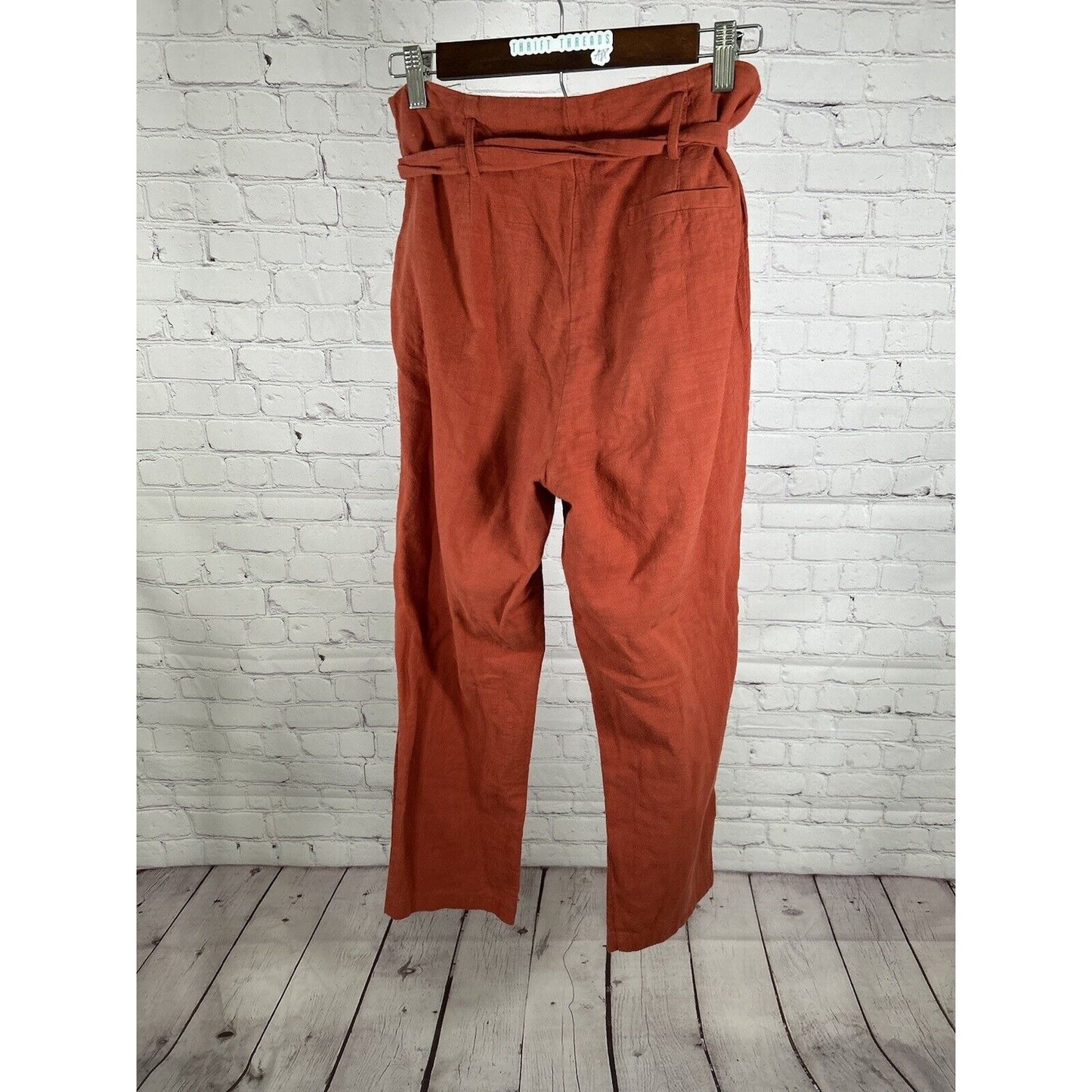 CAGE Orange Pleated Button Up Side Belted High Rise Women’s Pants (30 x 25.5)
