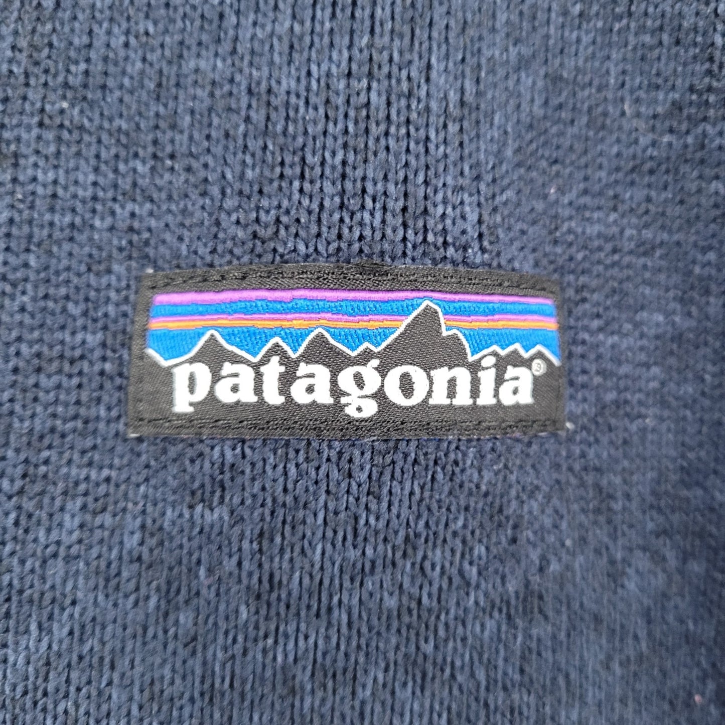 Patagonia Navy Knit Fleece Lined 1/4 Zip Logo Pullover Sweater Size Large L