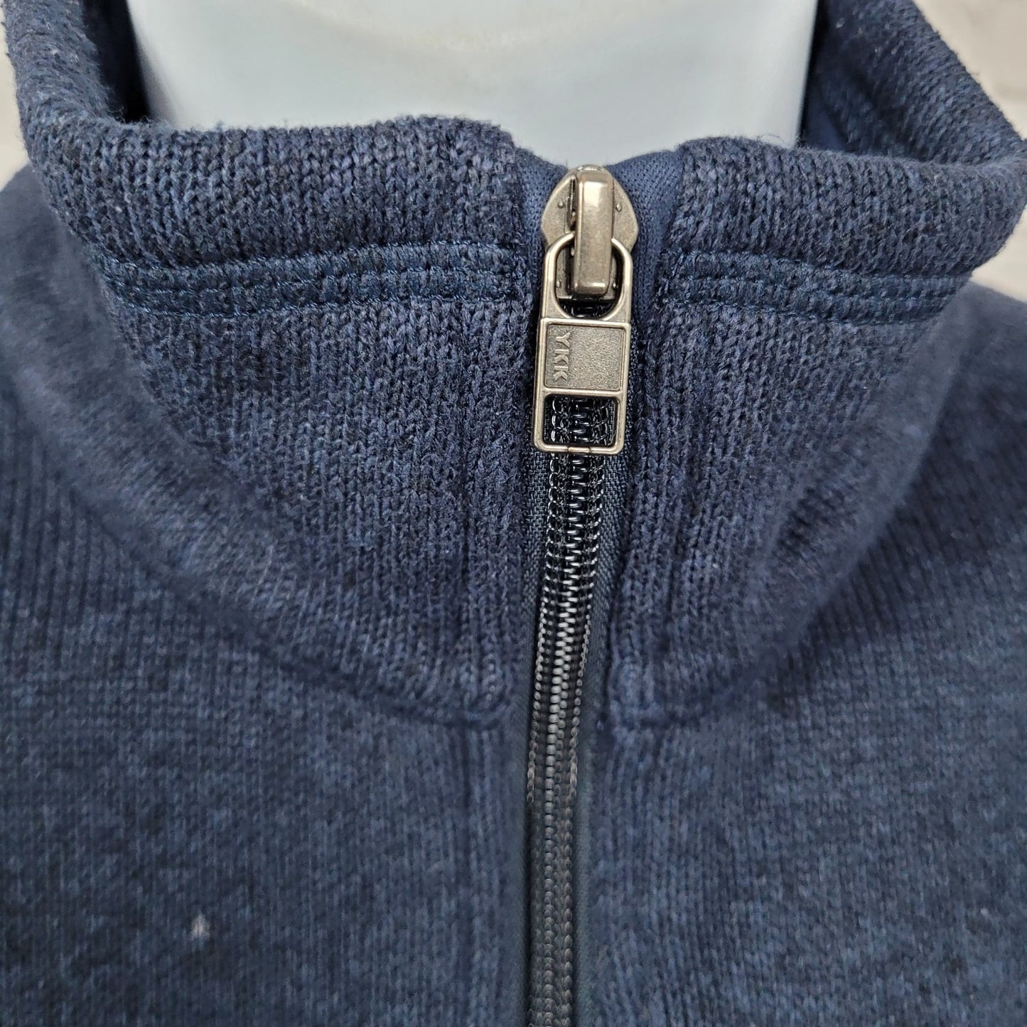 Patagonia Navy Knit Fleece Lined 1/4 Zip Logo Pullover Sweater Size Large L