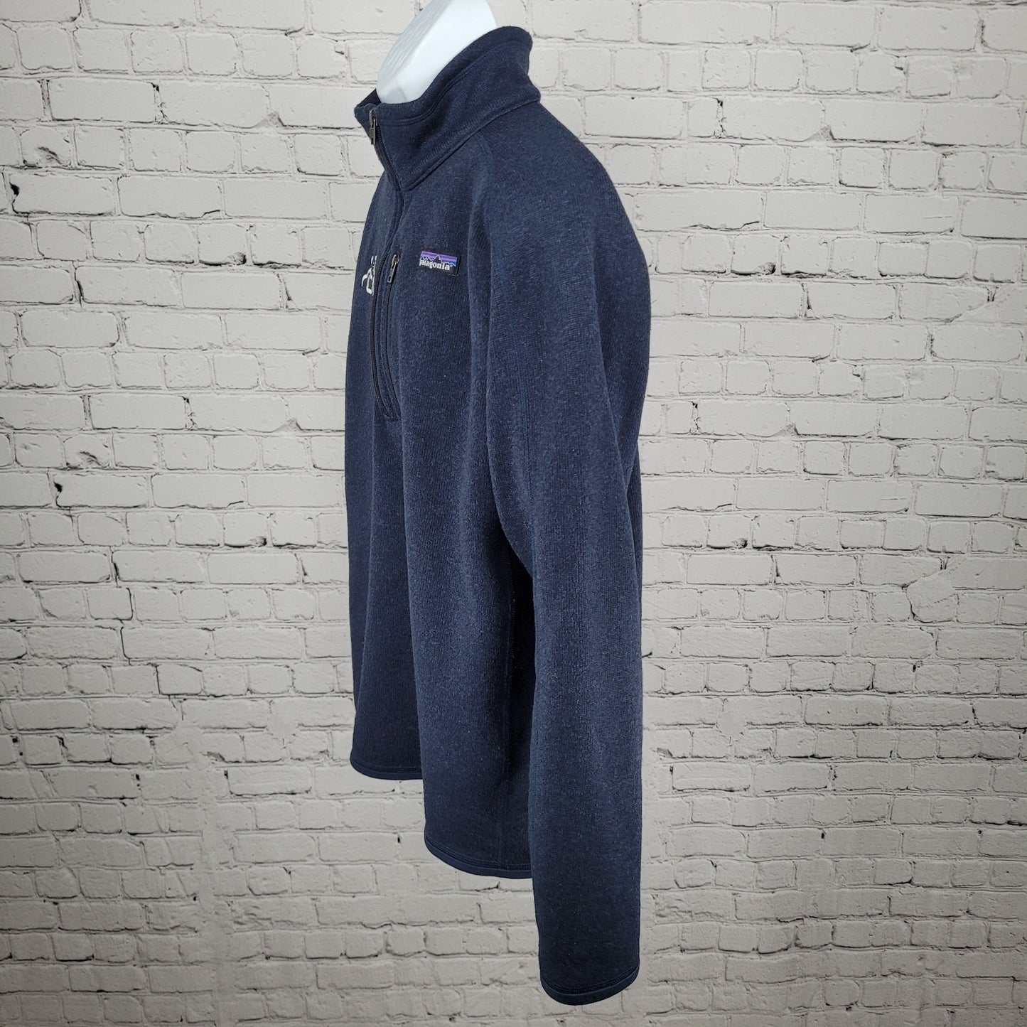 Patagonia Navy Knit Fleece Lined 1/4 Zip Logo Pullover Sweater Size Large L