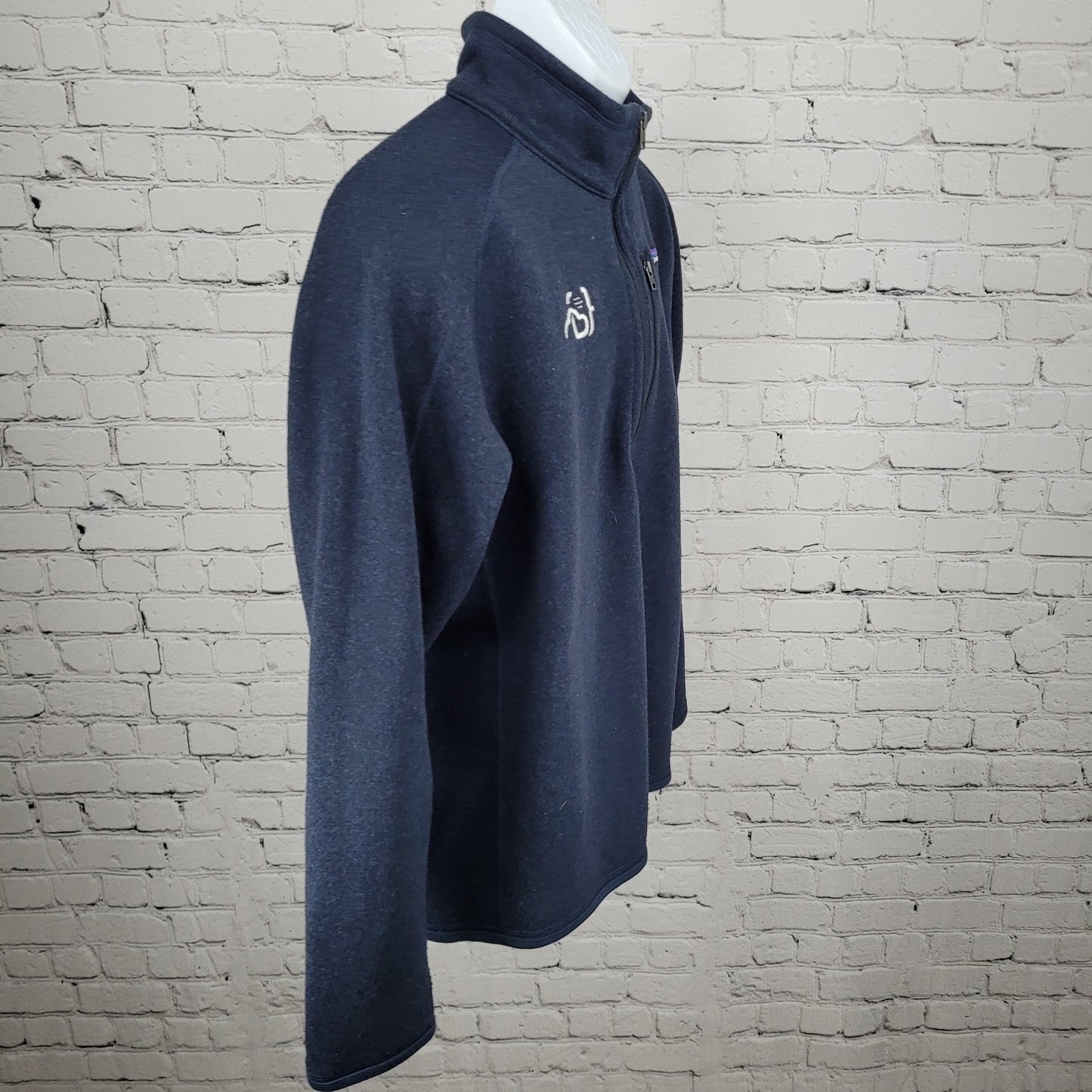Patagonia Navy Knit Fleece Lined 1/4 Zip Logo Pullover Sweater Size Large L