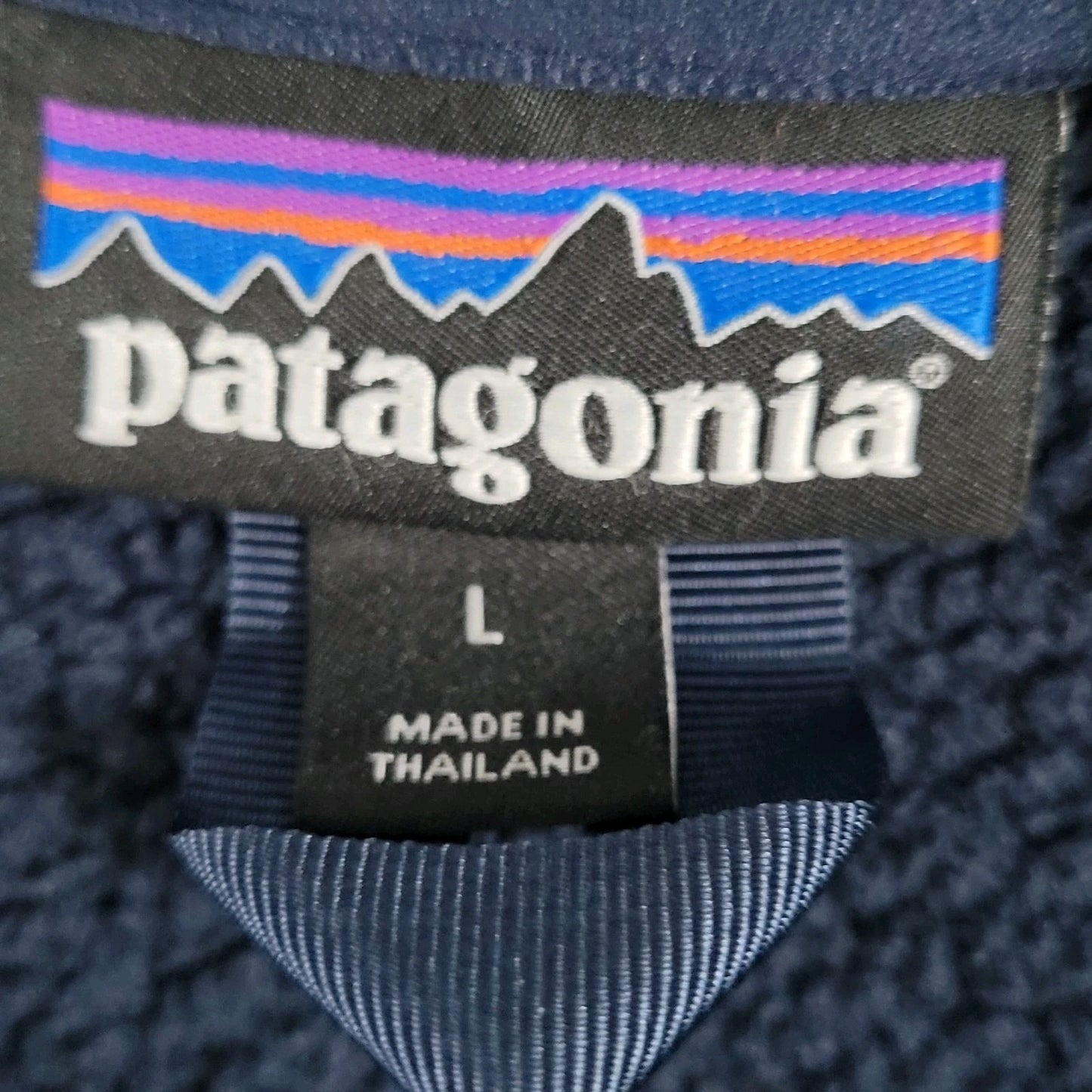 Patagonia Navy Knit Fleece Lined 1/4 Zip Logo Pullover Sweater Size Large L