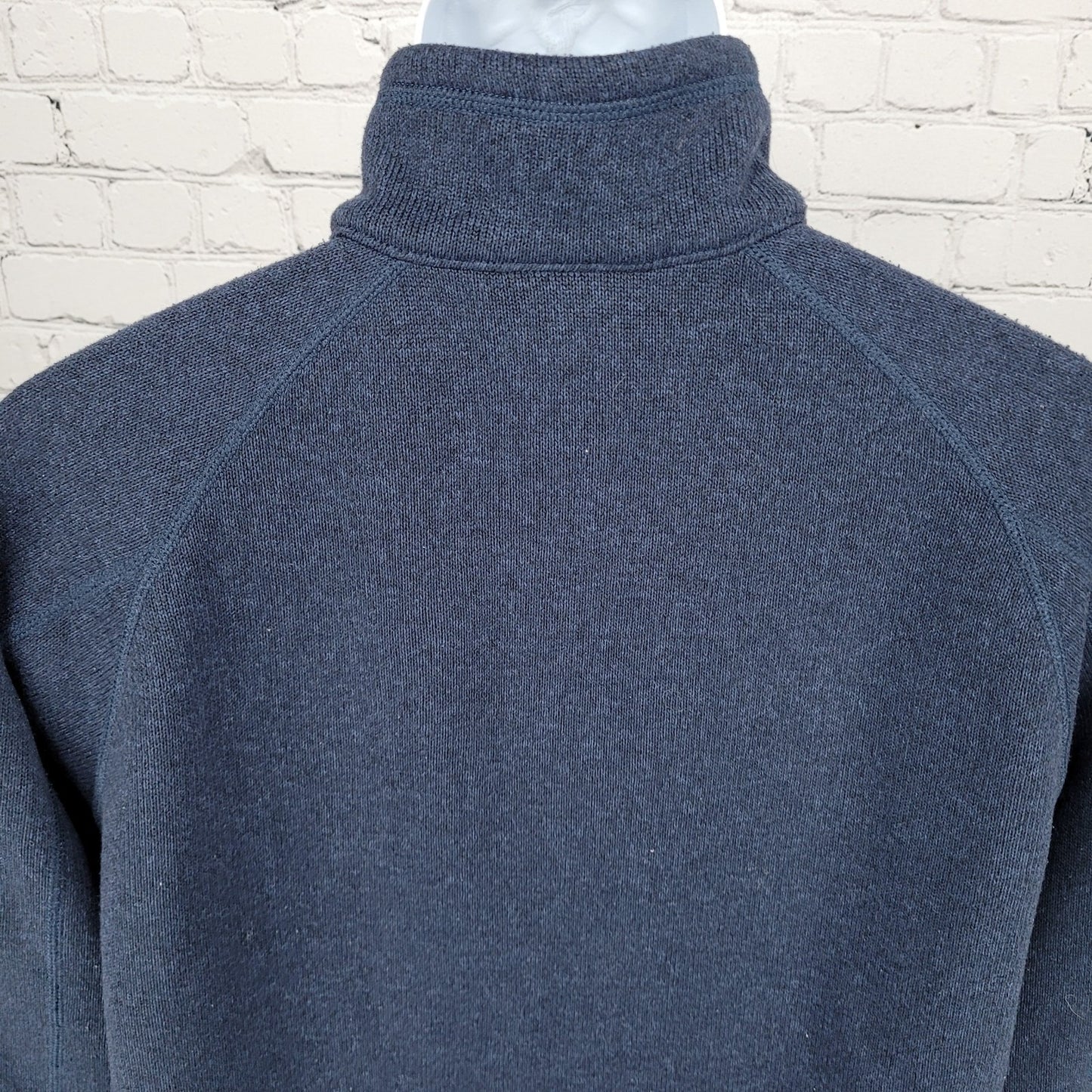 Patagonia Navy Knit Fleece Lined 1/4 Zip Logo Pullover Sweater Size Large L