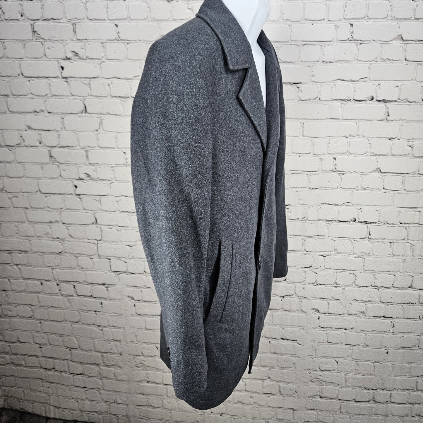 Michael Kors Grey Wool Blend Buttoned Notch Lapel Inner Pockets Over Coat 40R