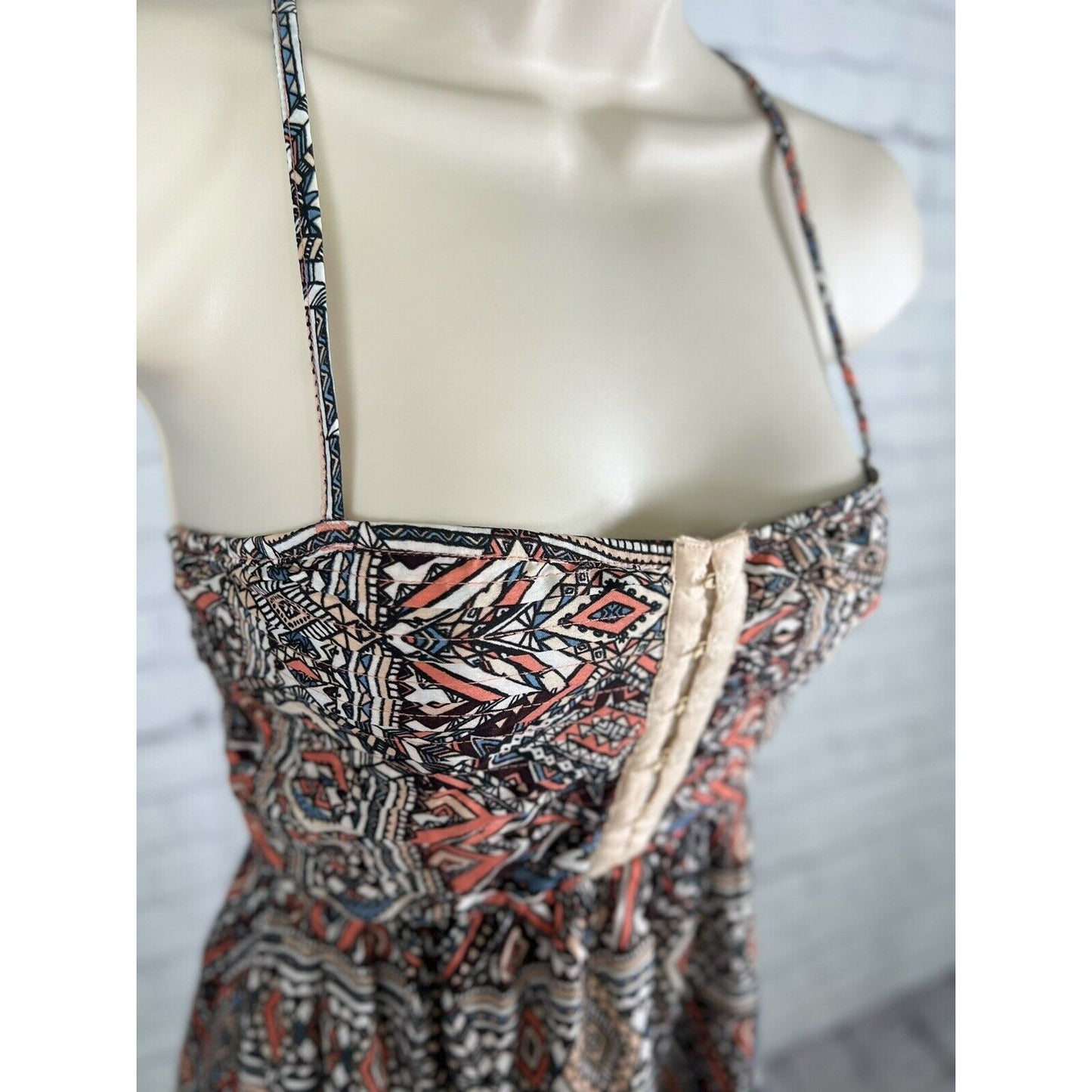 BILLABONG Coral Black Geometric Hook & Eye Detail Spaghetti Strap Mini Sun Dress