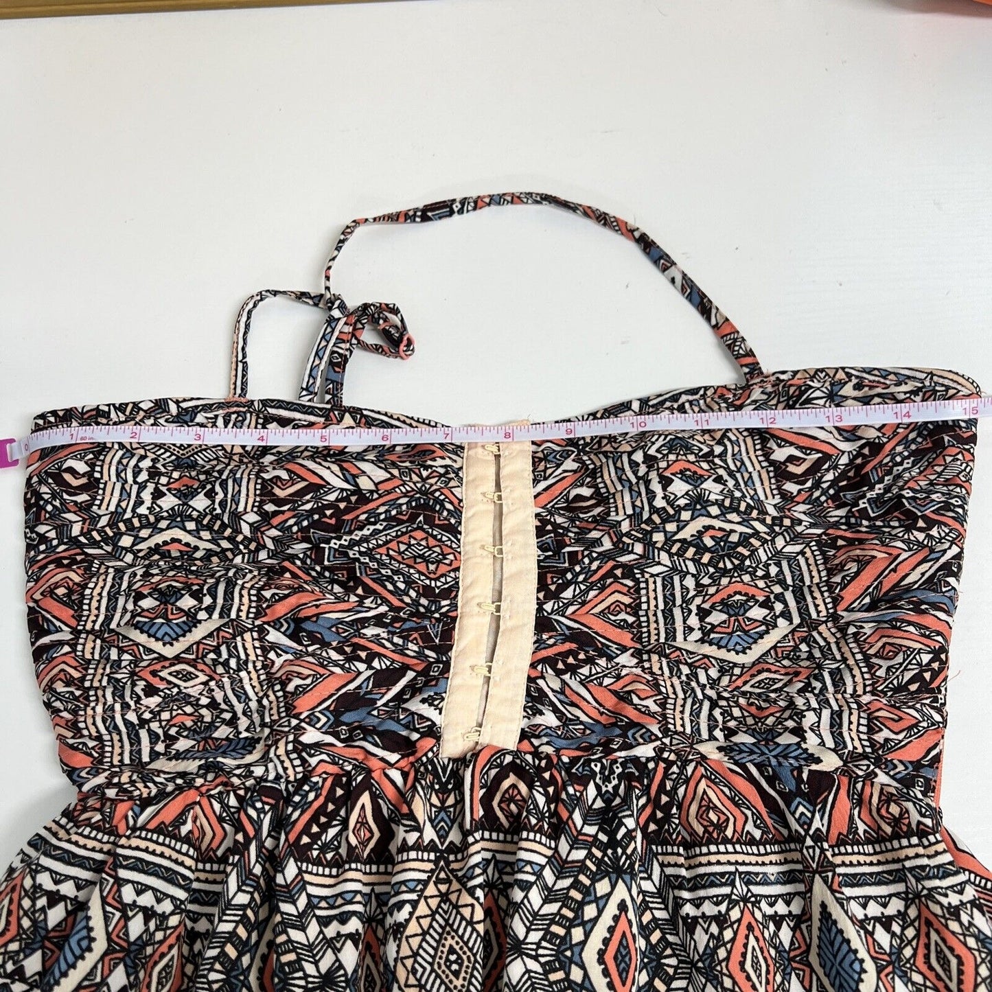 BILLABONG Coral Black Geometric Hook & Eye Detail Spaghetti Strap Mini Sun Dress