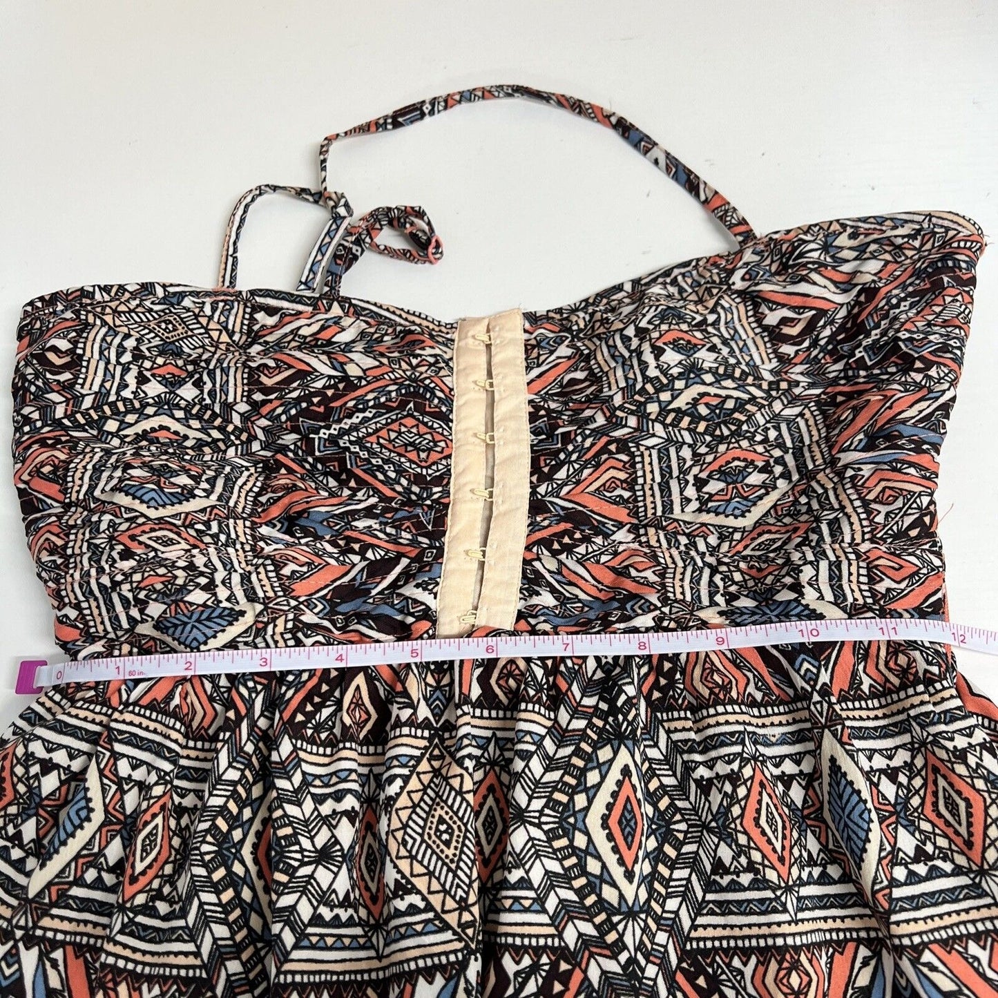 BILLABONG Coral Black Geometric Hook & Eye Detail Spaghetti Strap Mini Sun Dress