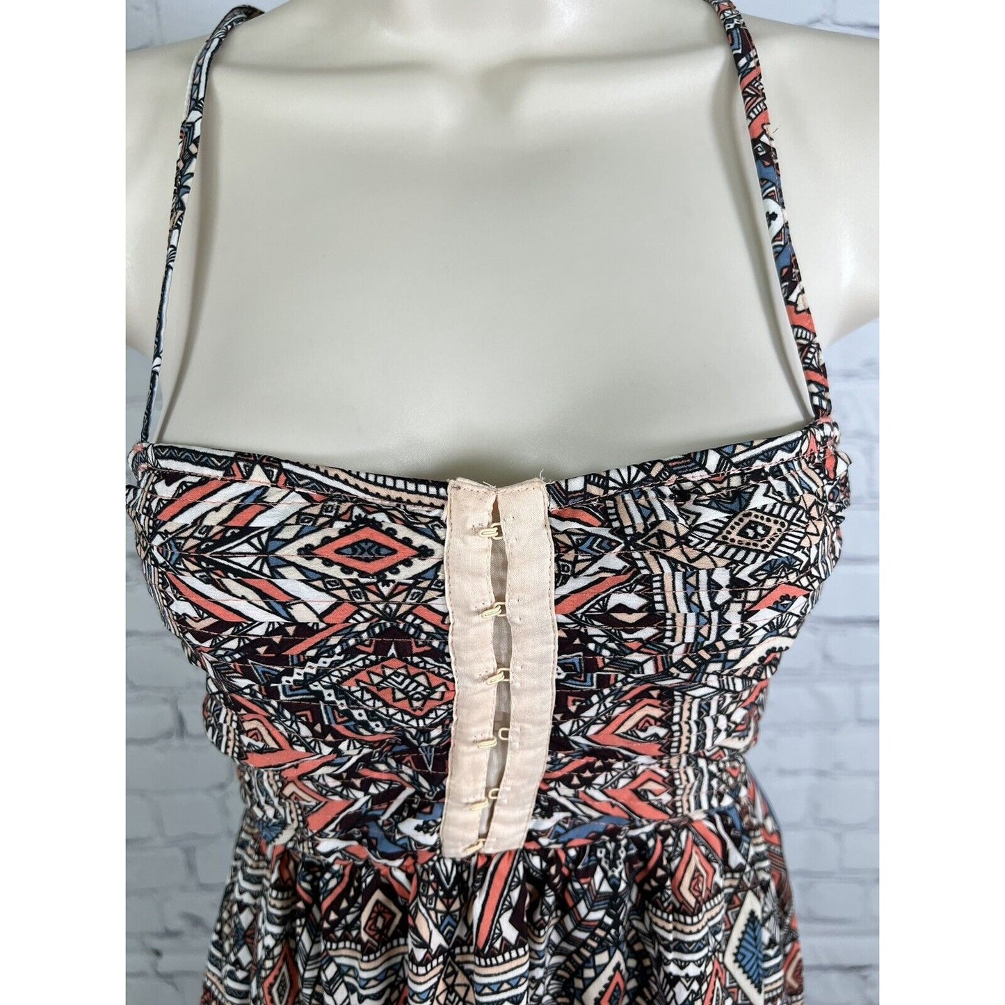 BILLABONG Coral Black Geometric Hook & Eye Detail Spaghetti Strap Mini Sun Dress