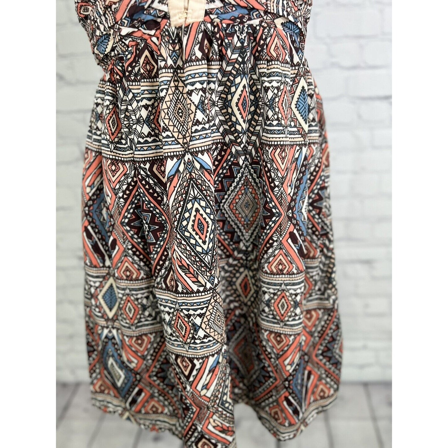 BILLABONG Coral Black Geometric Hook & Eye Detail Spaghetti Strap Mini Sun Dress