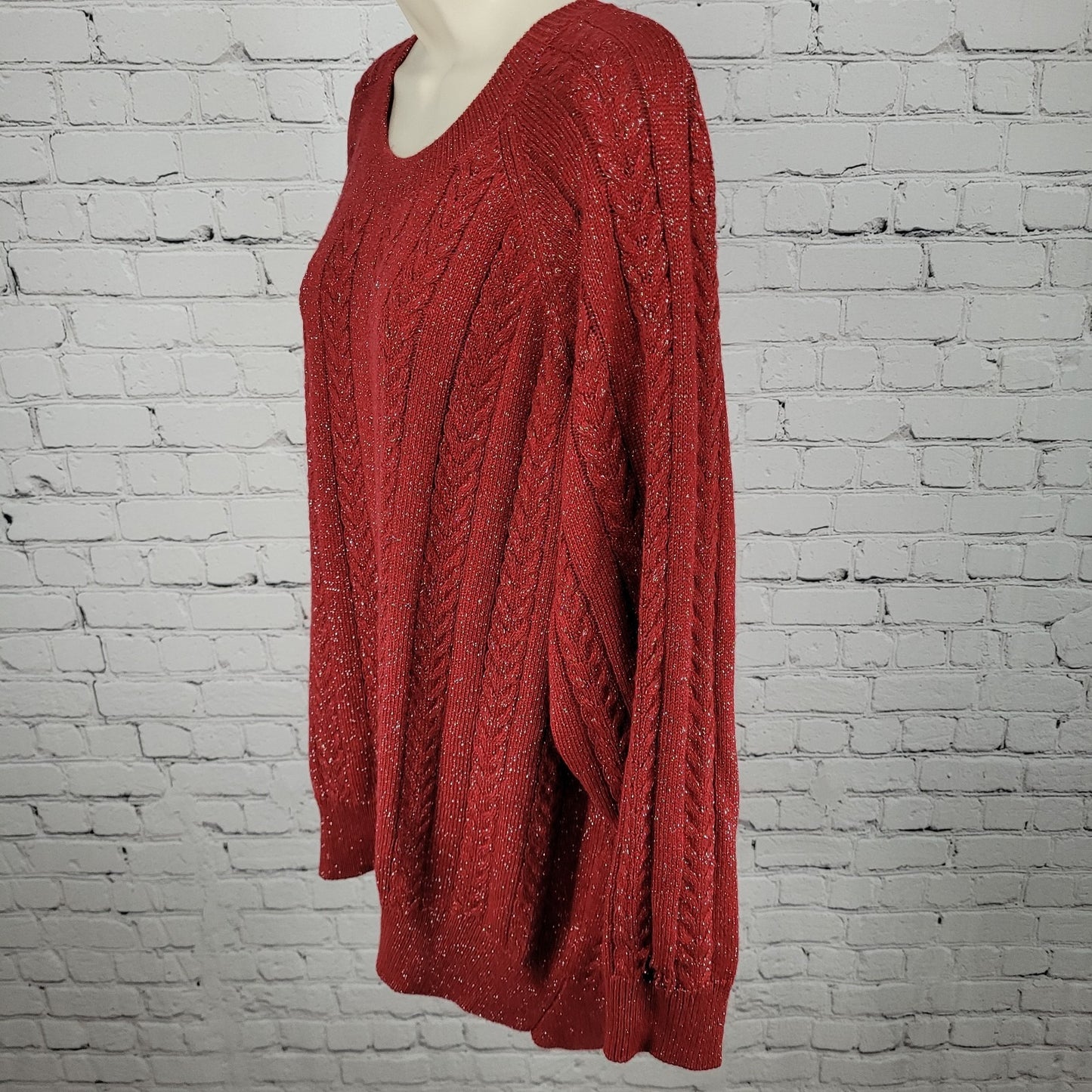 Athleta Red Merino Wool Blend Metallic Glitter Pullover Sweater Size 1X