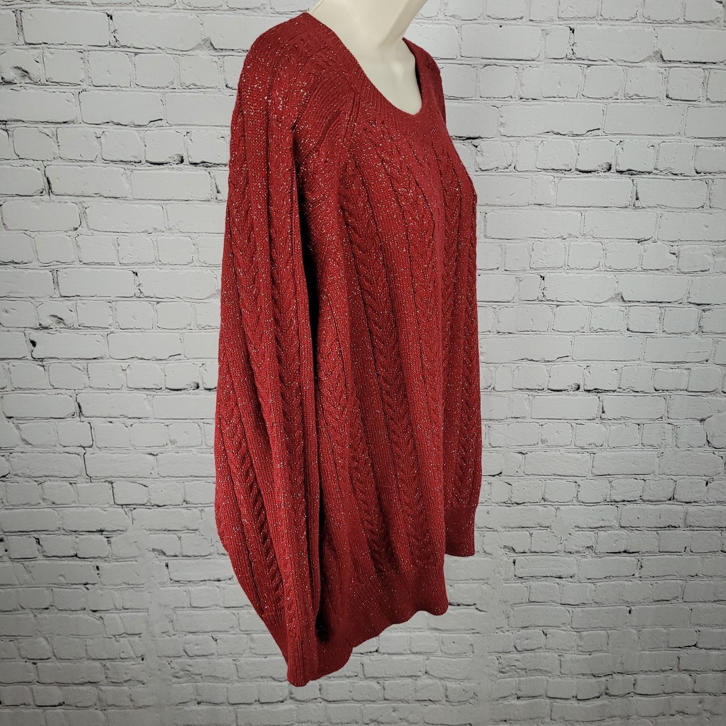Athleta Red Merino Wool Blend Metallic Glitter Pullover Sweater Size 1X