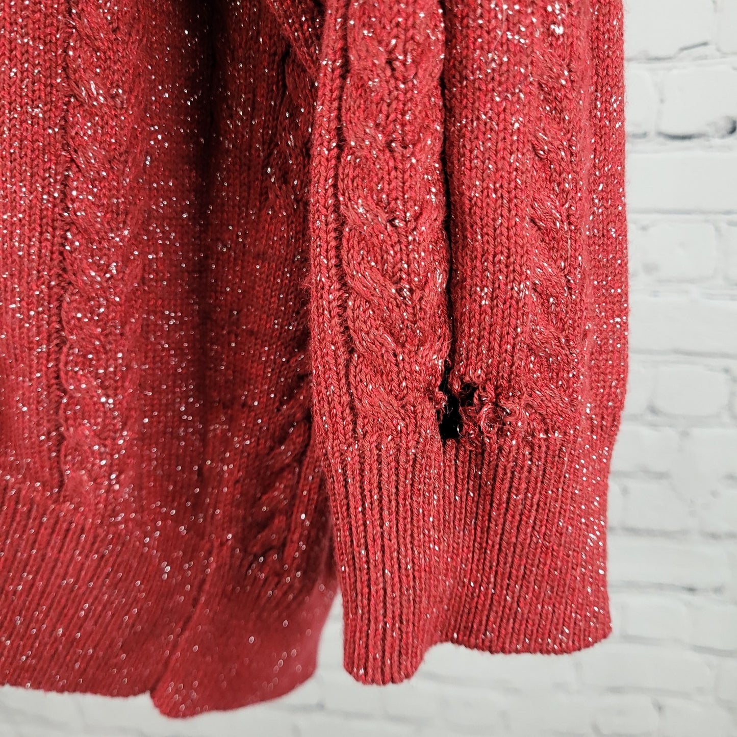 Athleta Red Merino Wool Blend Metallic Glitter Pullover Sweater Size 1X