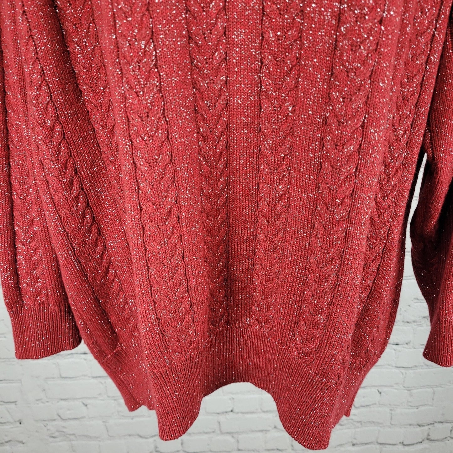 Athleta Red Merino Wool Blend Metallic Glitter Pullover Sweater Size 1X