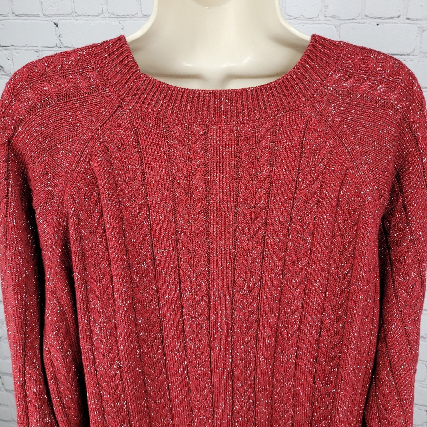 Athleta Red Merino Wool Blend Metallic Glitter Pullover Sweater Size 1X