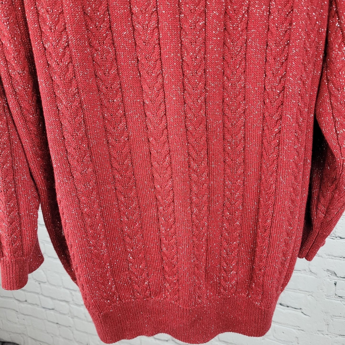 Athleta Red Merino Wool Blend Metallic Glitter Pullover Sweater Size 1X