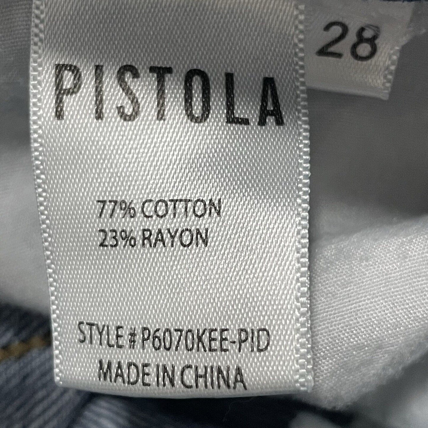 Pistola Blue Denim Distressed High Rise Medium Wash Tapered Jean Size 28 (30x28)