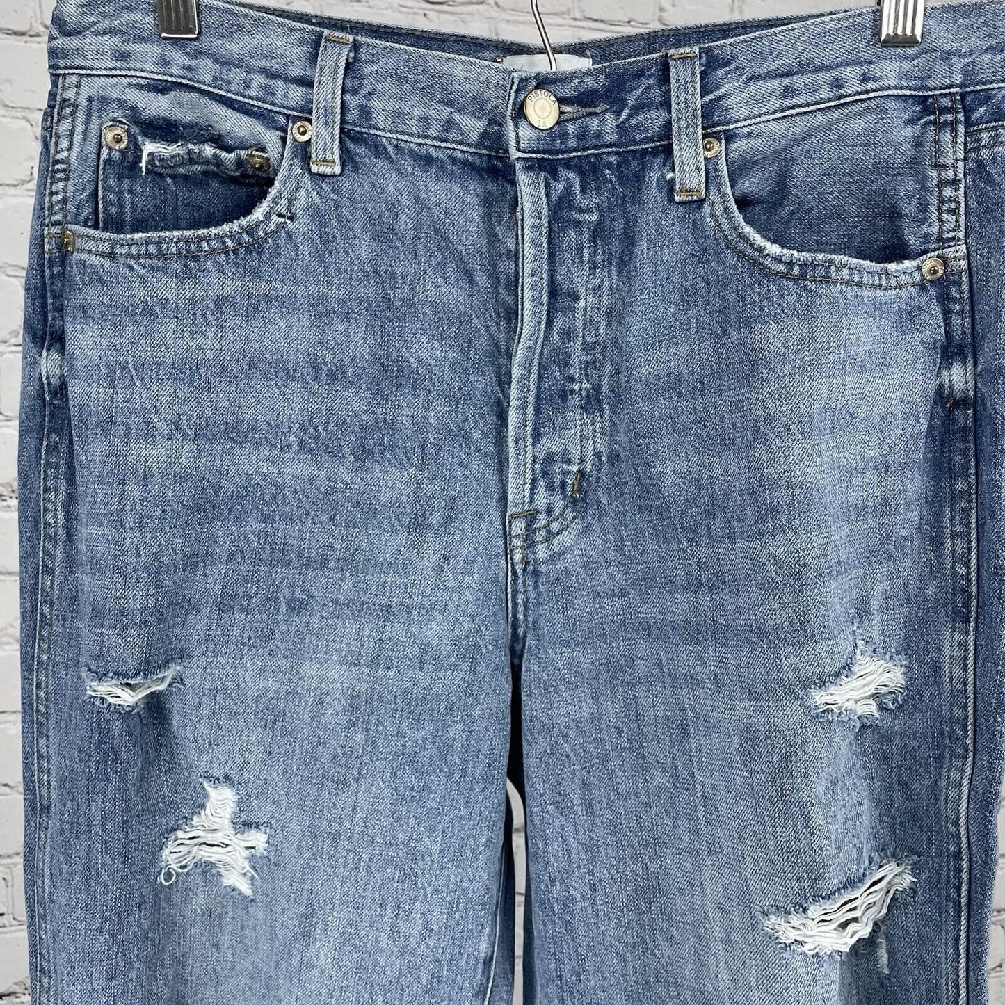 Pistola Blue Denim Distressed High Rise Medium Wash Tapered Jean Size 28 (30x28)
