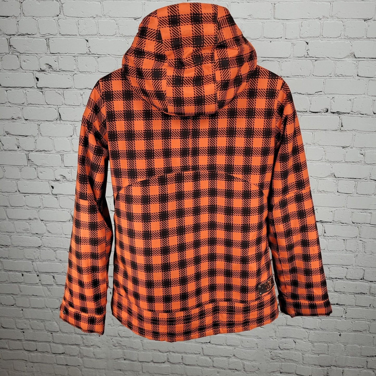 Burton DryRide Orange Check Hooded Insulated Full Zip Snowboard Jacket Medium M