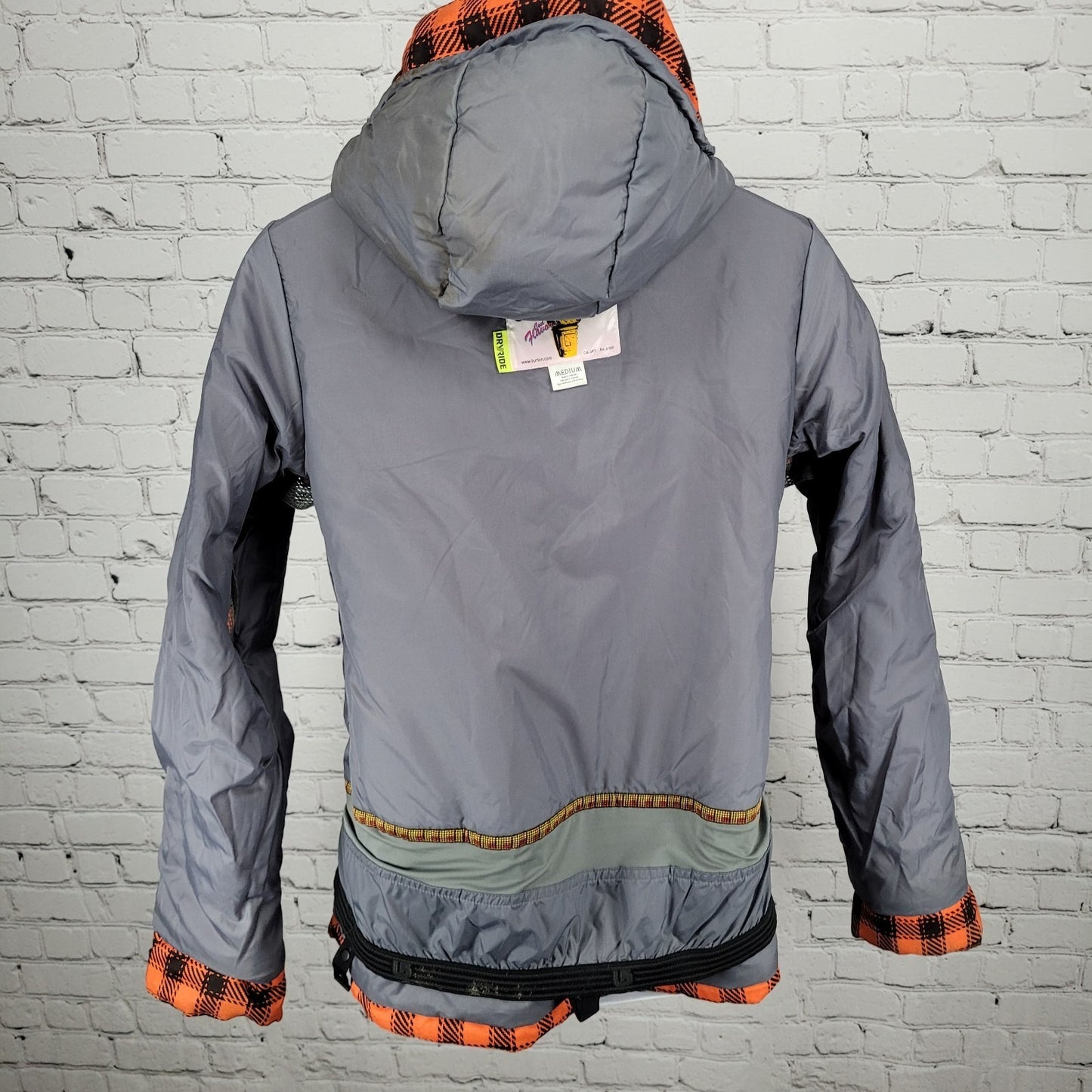 Burton DryRide Orange Check Hooded Insulated Full Zip Snowboard Jacket Medium M