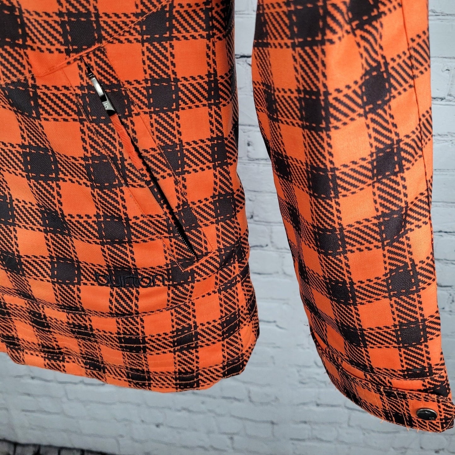 Burton DryRide Orange Check Hooded Insulated Full Zip Snowboard Jacket Medium M