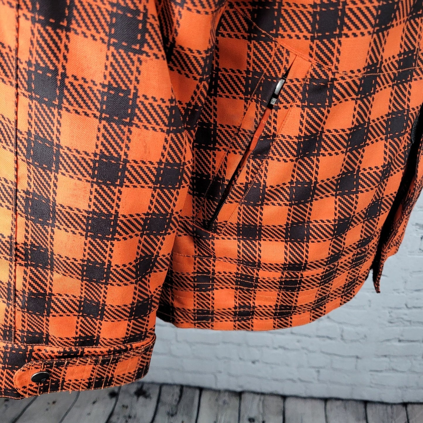 Burton DryRide Orange Check Hooded Insulated Full Zip Snowboard Jacket Medium M