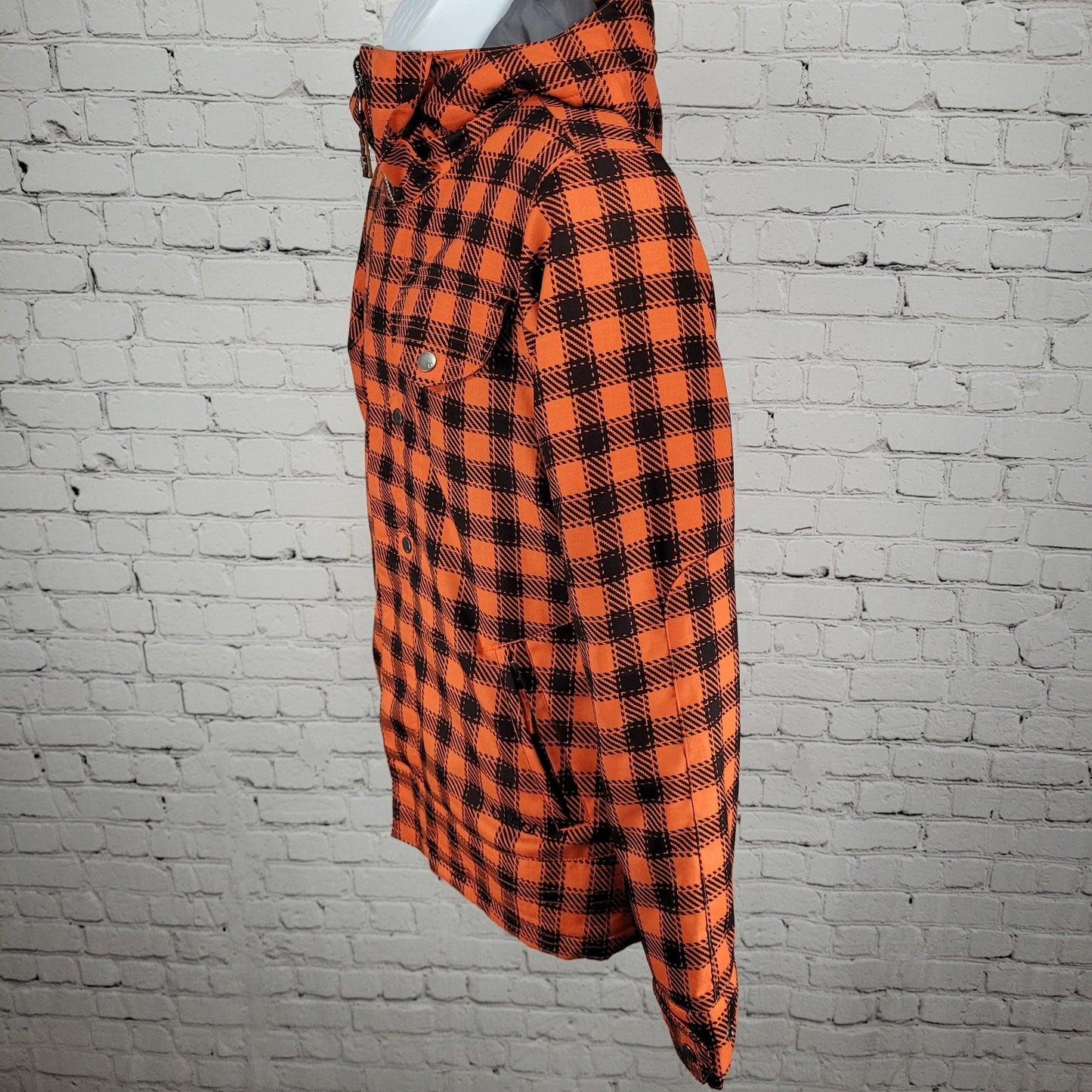 Burton DryRide Orange Check Hooded Insulated Full Zip Snowboard Jacket Medium M
