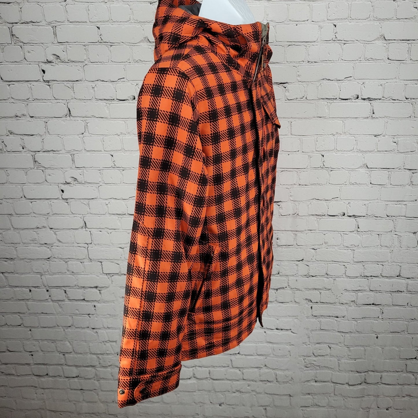 Burton DryRide Orange Check Hooded Insulated Full Zip Snowboard Jacket Medium M