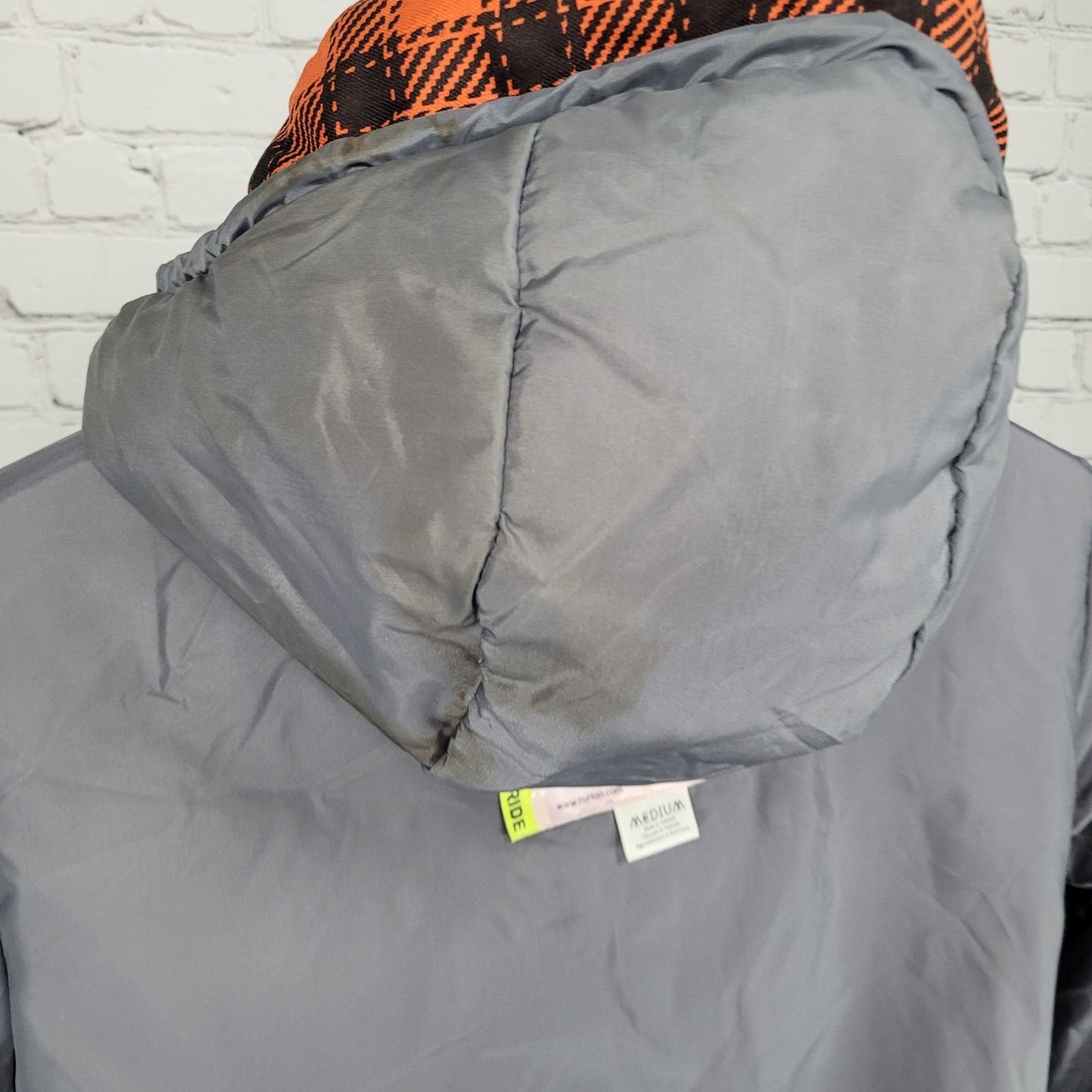 Burton DryRide Orange Check Hooded Insulated Full Zip Snowboard Jacket Medium M
