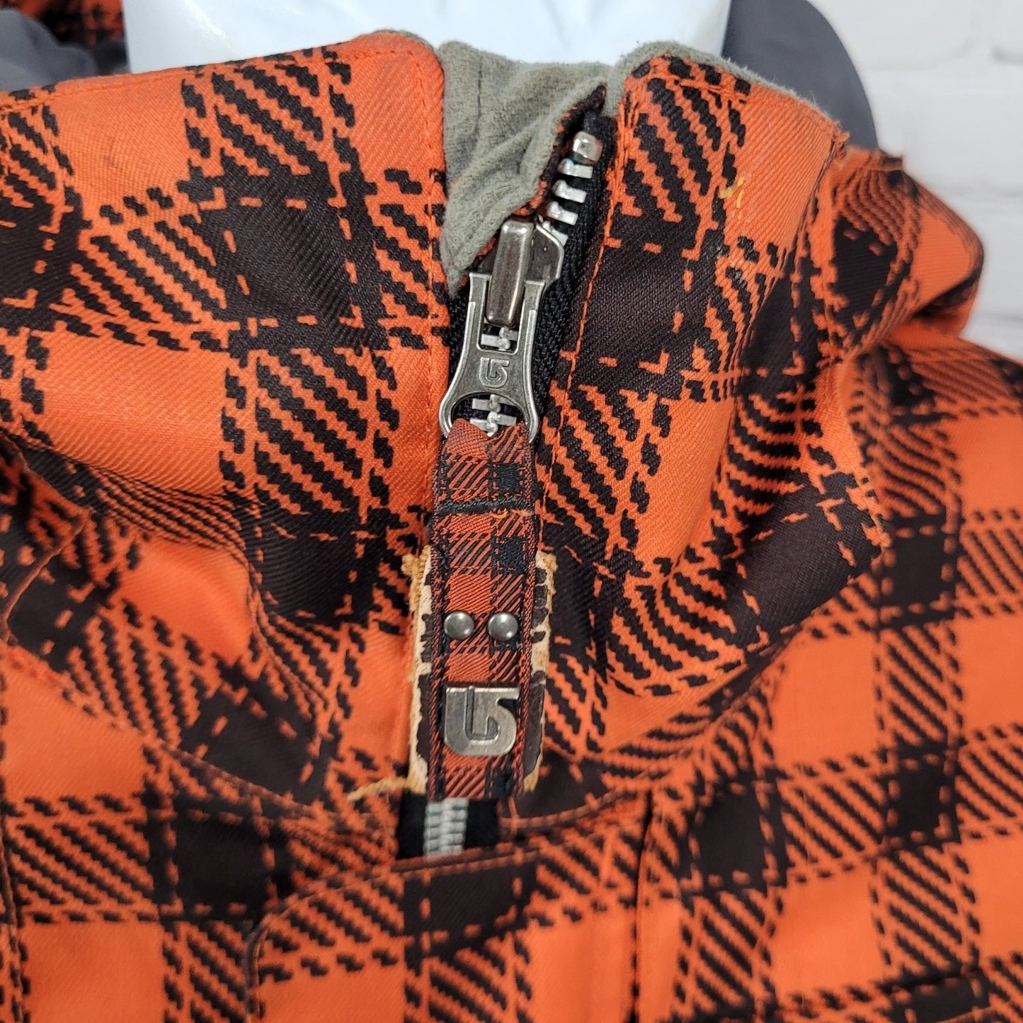 Burton DryRide Orange Check Hooded Insulated Full Zip Snowboard Jacket Medium M