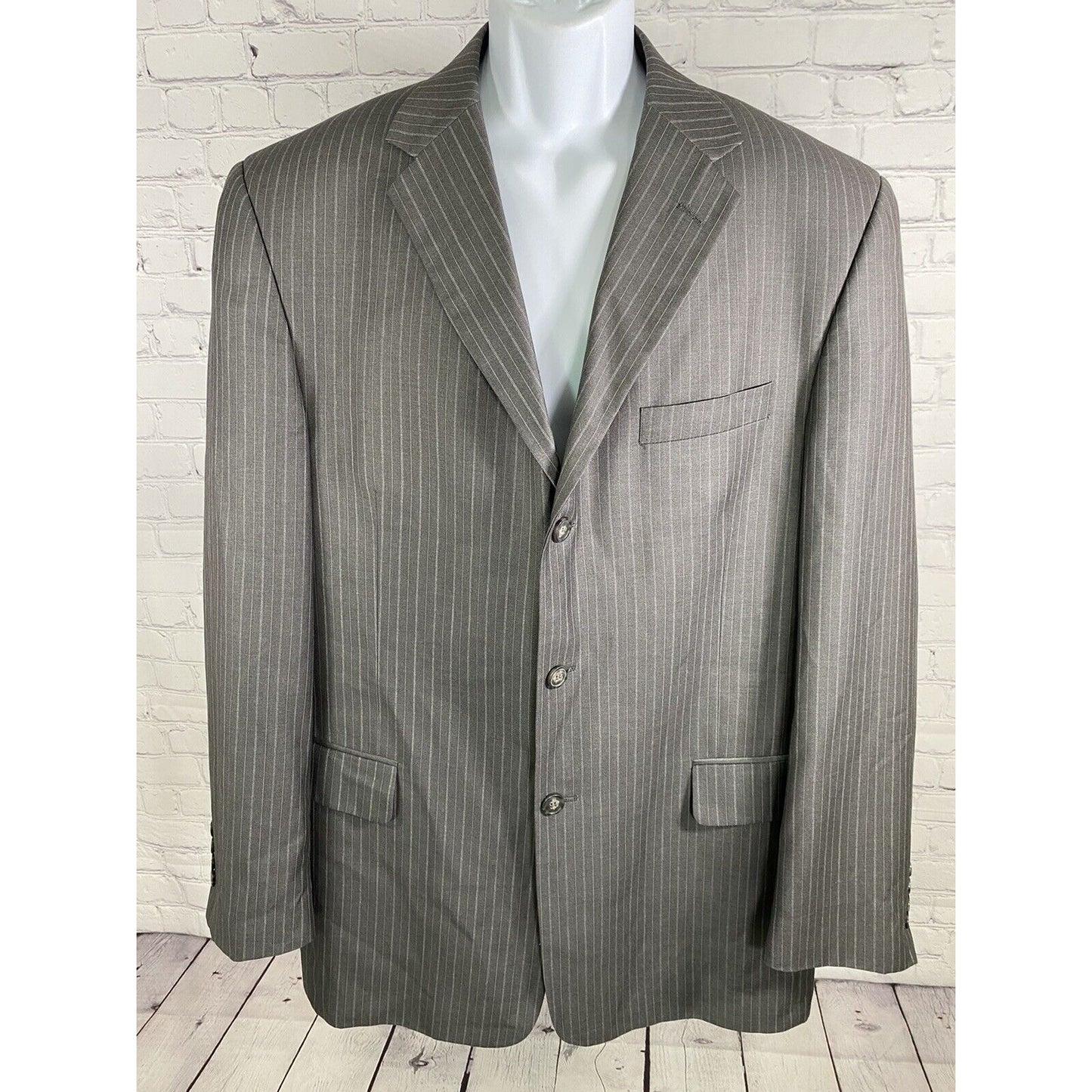 Angelo Rossi Gray Striped Hand Tailored 3 Button Jacket Blazer 44L