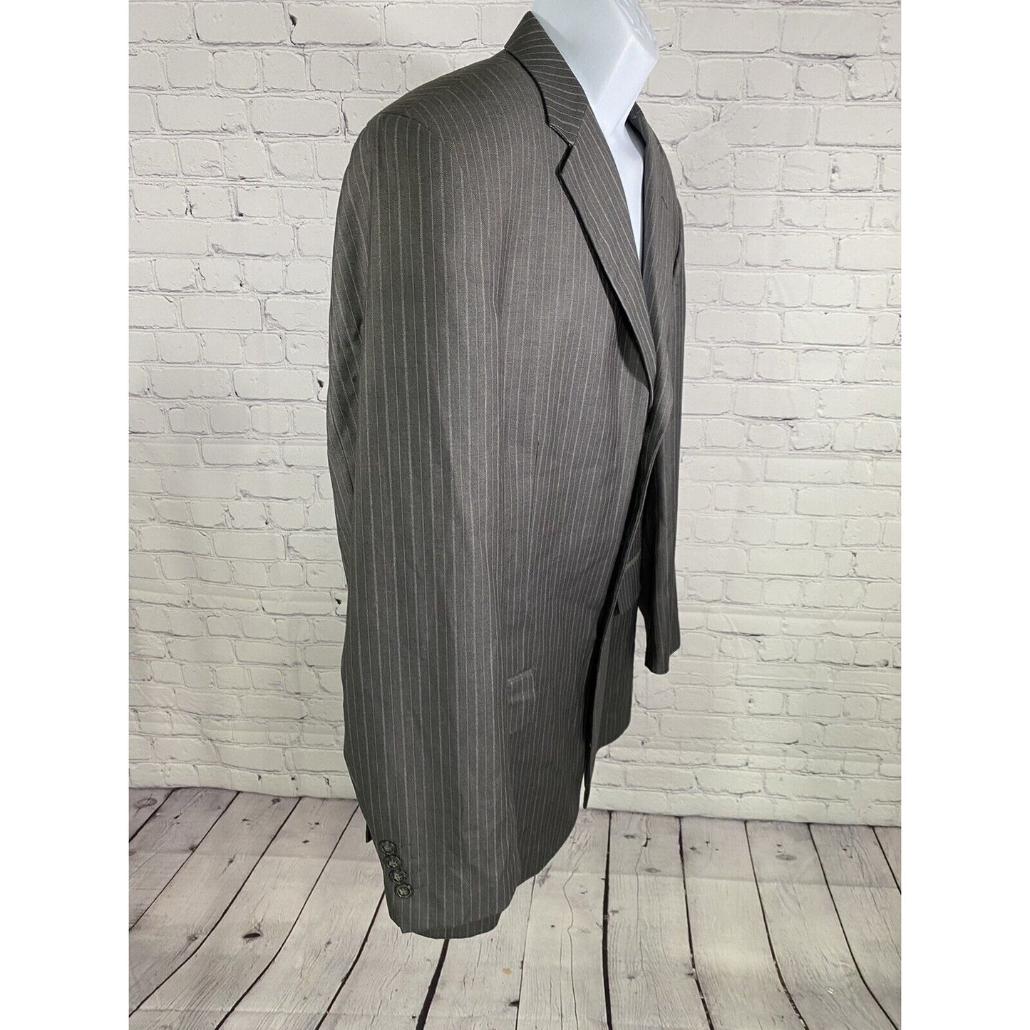 Angelo Rossi Gray Striped Hand Tailored 3 Button Jacket Blazer 44L