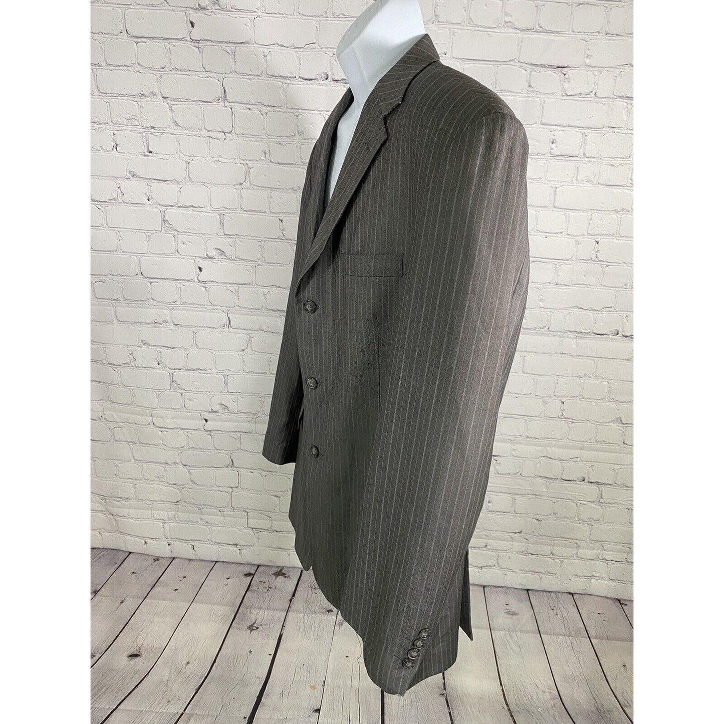Angelo Rossi Gray Striped Hand Tailored 3 Button Jacket Blazer 44L