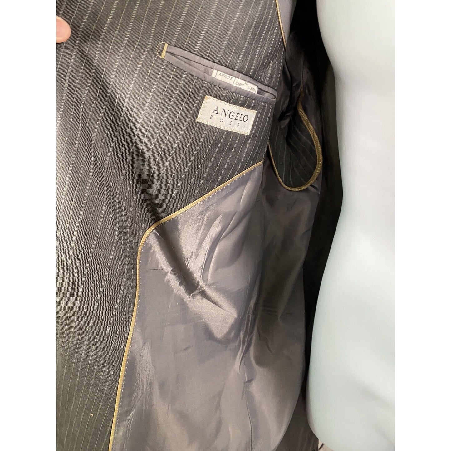 Angelo Rossi Gray Striped Hand Tailored 3 Button Jacket Blazer 44L