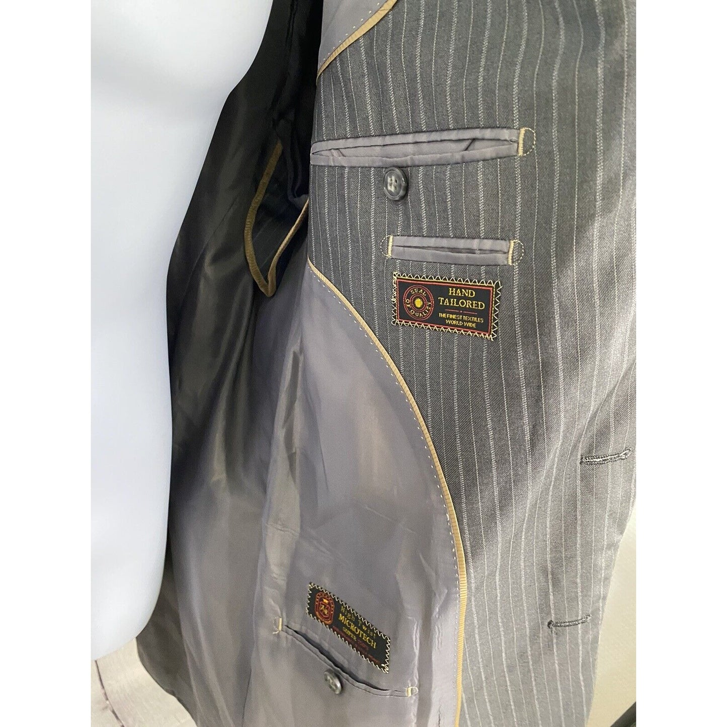 Angelo Rossi Gray Striped Hand Tailored 3 Button Jacket Blazer 44L